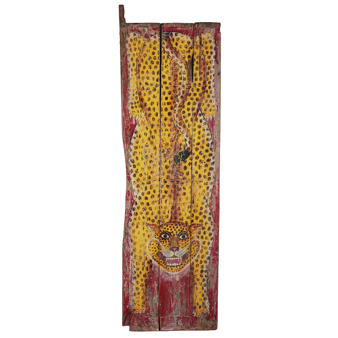 Vintage Painted Leopard Panel From Madhya Pradesh | INDIGO ANTIQUES