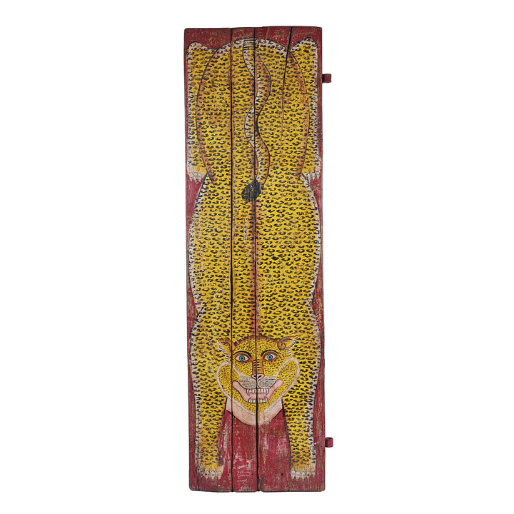 Vintage Painted Leopard Panel From Madhya Pradesh | INDIGO ANTIQUES