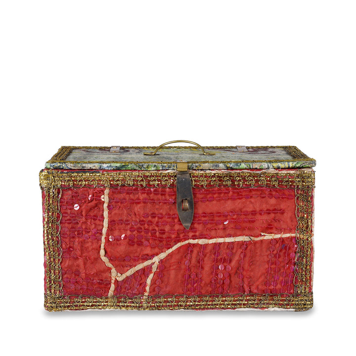 Vintage Red & Green Textile Container From Rajasthan - Ca 1950 | Indigo Antiques