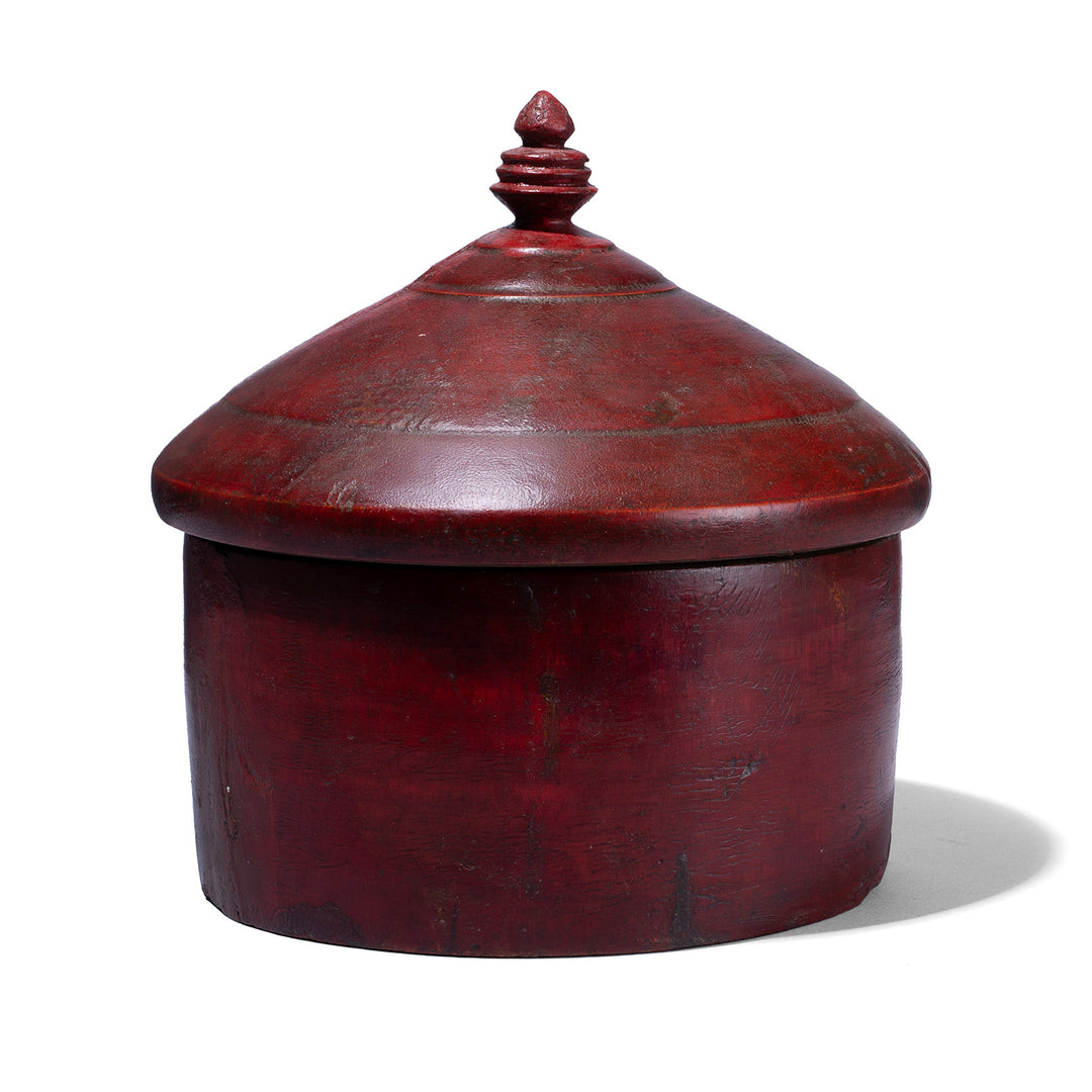 Vintage Red Lacquer Pot From Uttar Pradesh | Indigo Antiques