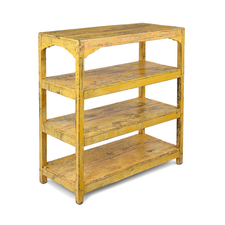 Vintage Yellow Indian Painted Slated Teak Shelf From Gujarat | Indigo Antiques