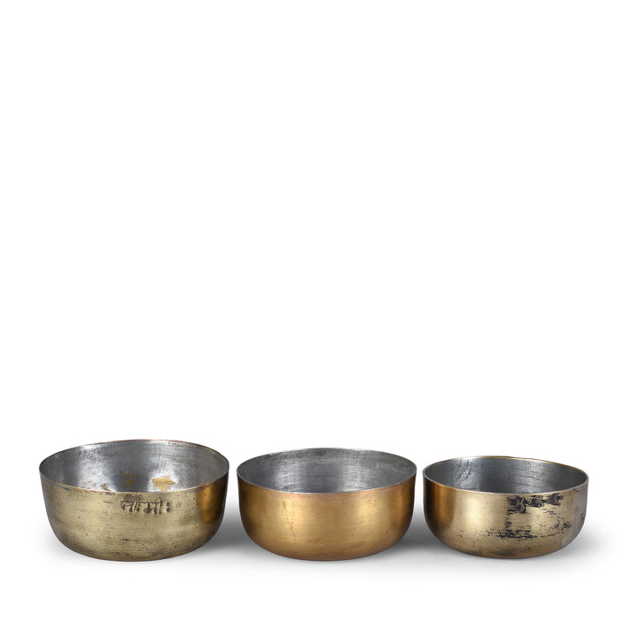 Vintage indian Brass Kattori Bowls Set Of 3 | Indigo Antiques