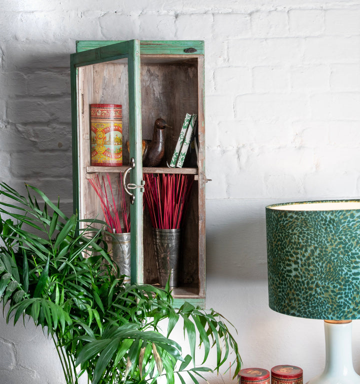 Practical green painted vintage storage cabinet from India
