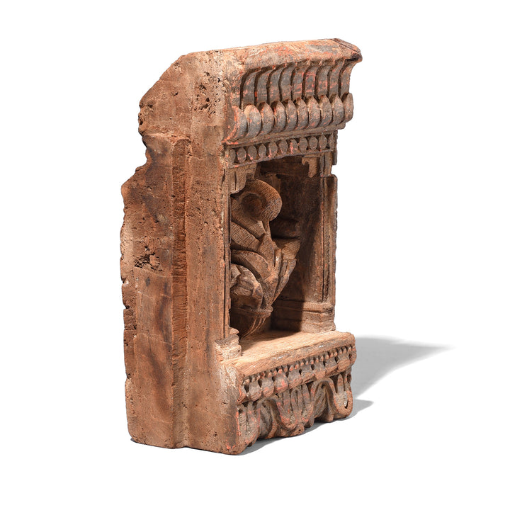 Angled View Of Antique Carved Teak Mughal Votive Panel | Indigo Antiques