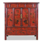 Chinese Red Lacquer Wedding Cabinet From Shanxi  -19th Century