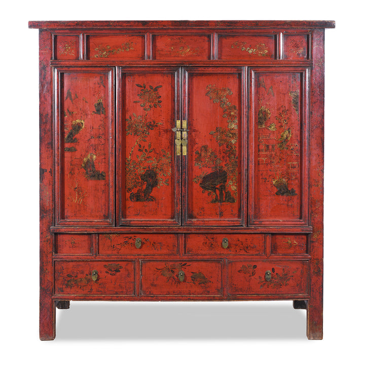 Antique Chinese Red Lacquer Wedding Cabinet | Indigo Antiques