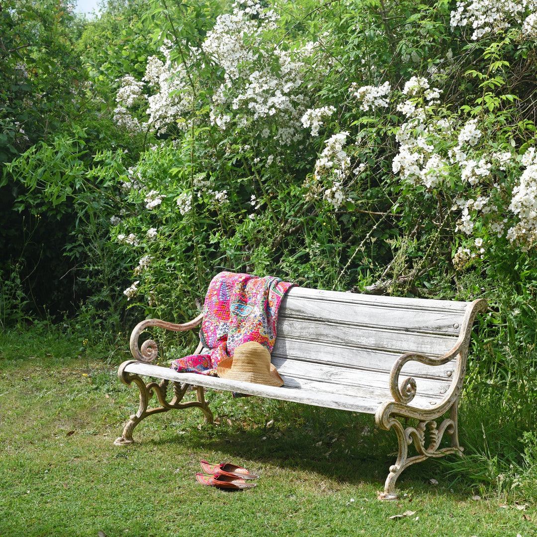White Painted Indian Cast Iron Garden Bench | Indigo Antiques