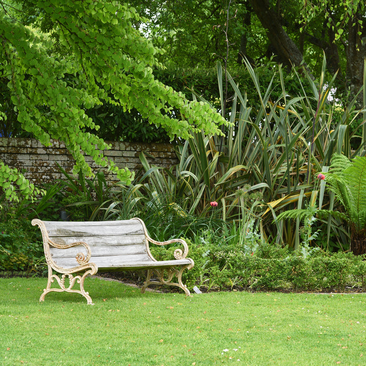White Painted Indian Cast Iron Garden Bench | Indigo Antiques