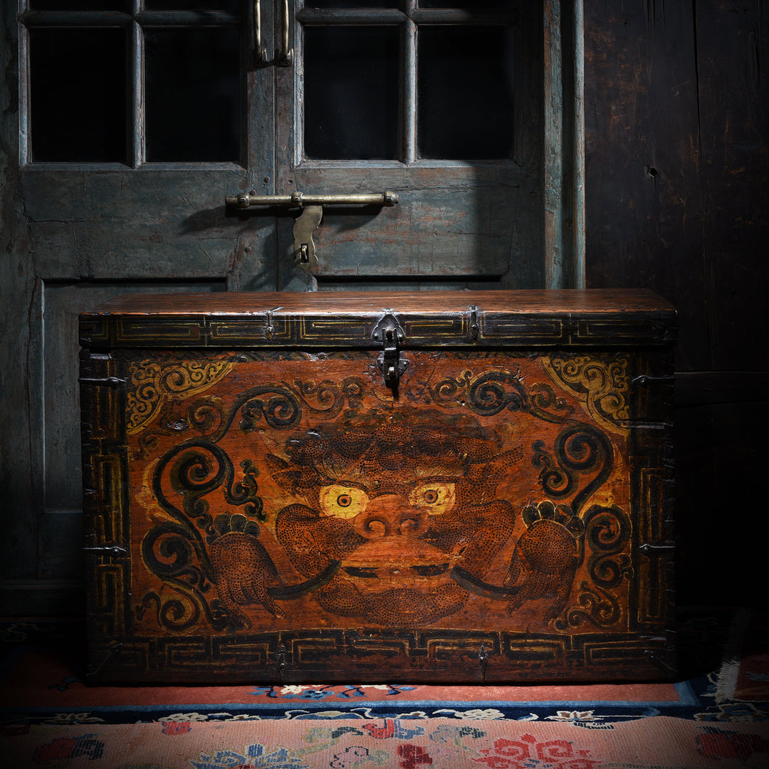 Zeeba Detail From Painted Zeeba Chest From Tibet - Late 18thC | Indigo Antiques