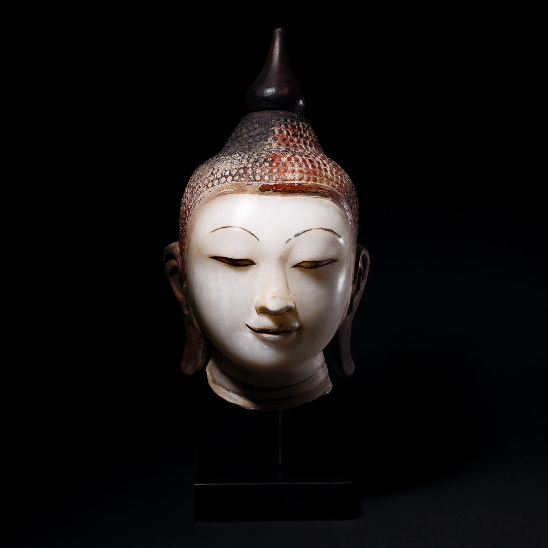 Antique Alabaster Buddha Head On Stand | Indigo Antiques