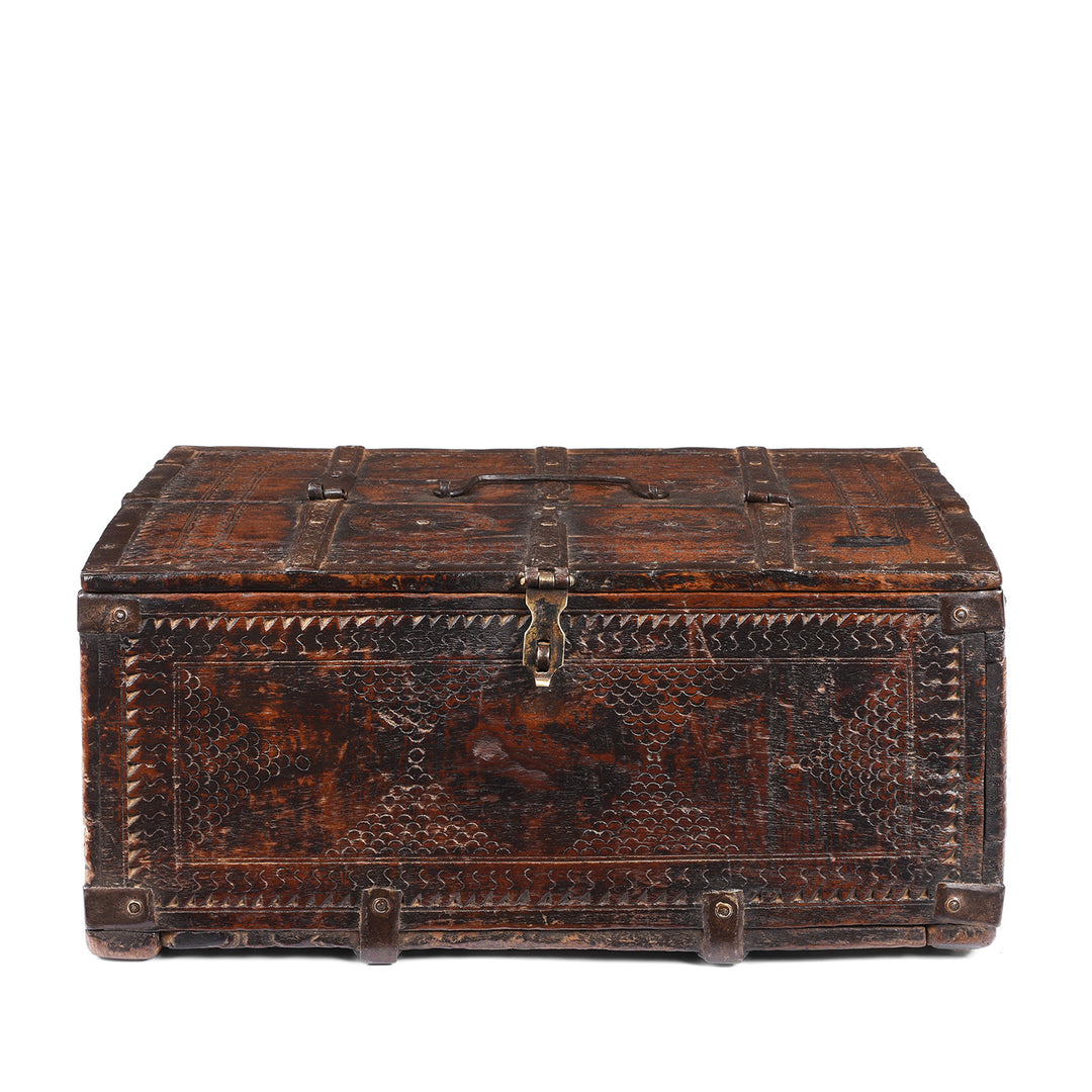 Antique Indian Chip Carved Merchants Box From Rajasthan | Indigo Antiques