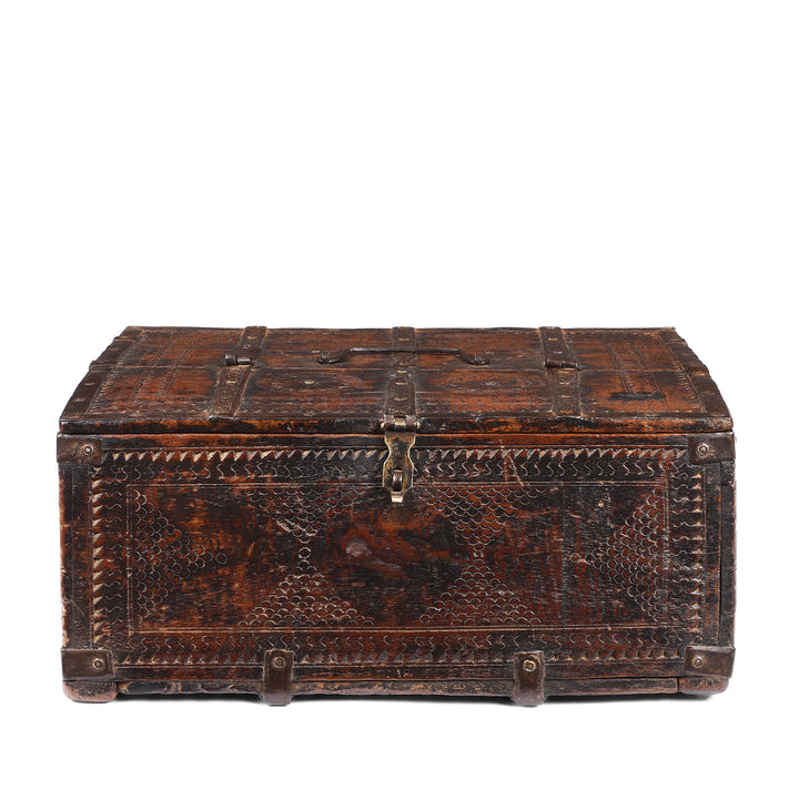 Antique Indian Chip Carved Merchants Box From Rajasthan | Indigo Antiques