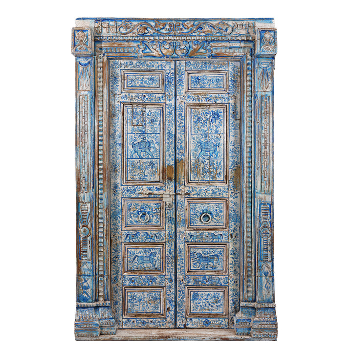 Antique Indian Blue & White Painted Door | Indigo Antiques