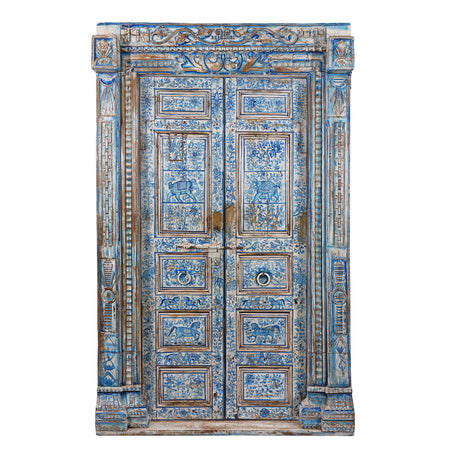 Blue & White Painted Indian Door & Frame