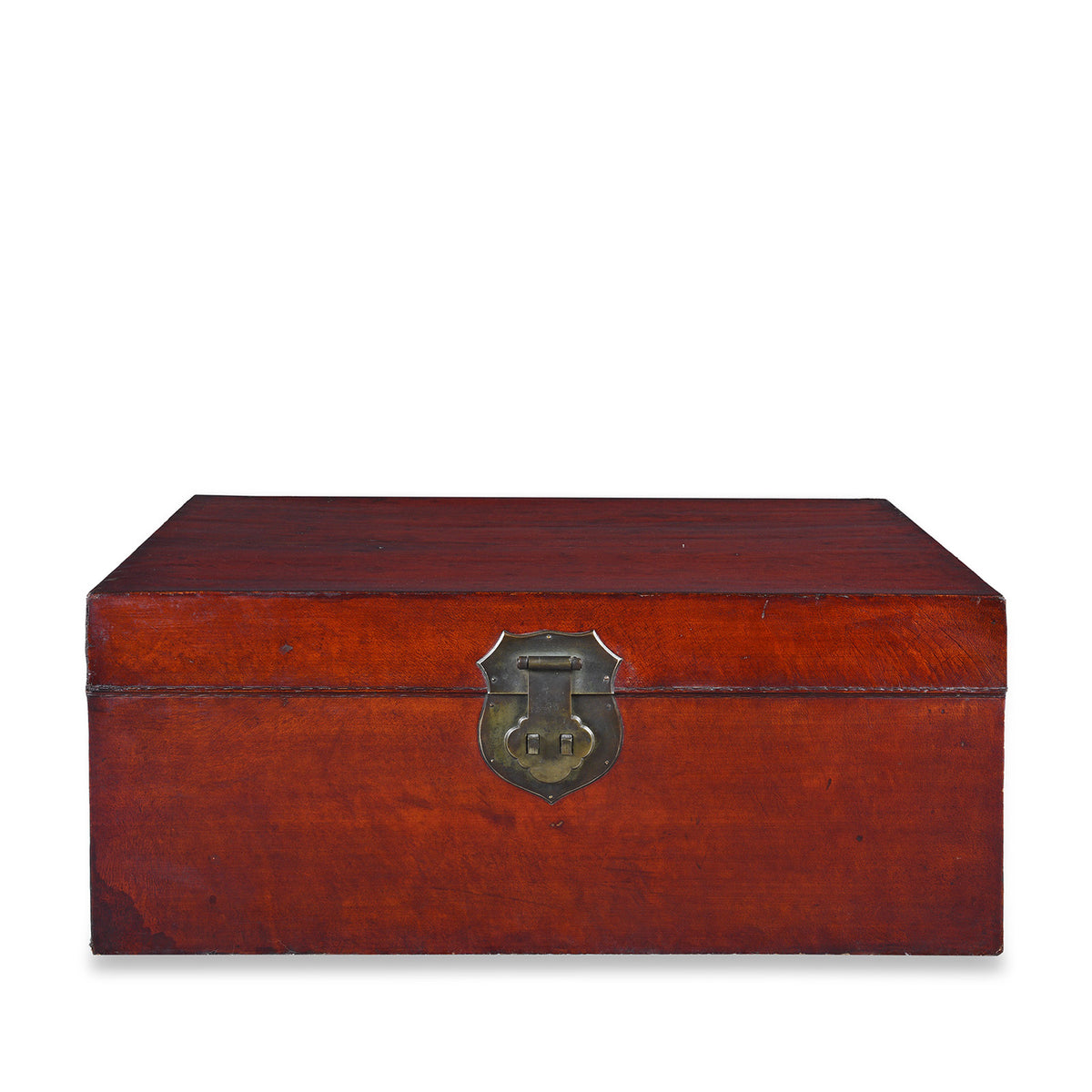 Anique Tan Leather Camphor Trunk From Shanghai | Indigo Antiques