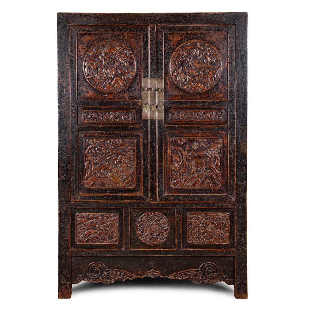 Antique Carved Chinese Black Lacquer Cabinet | Indigo Antiques