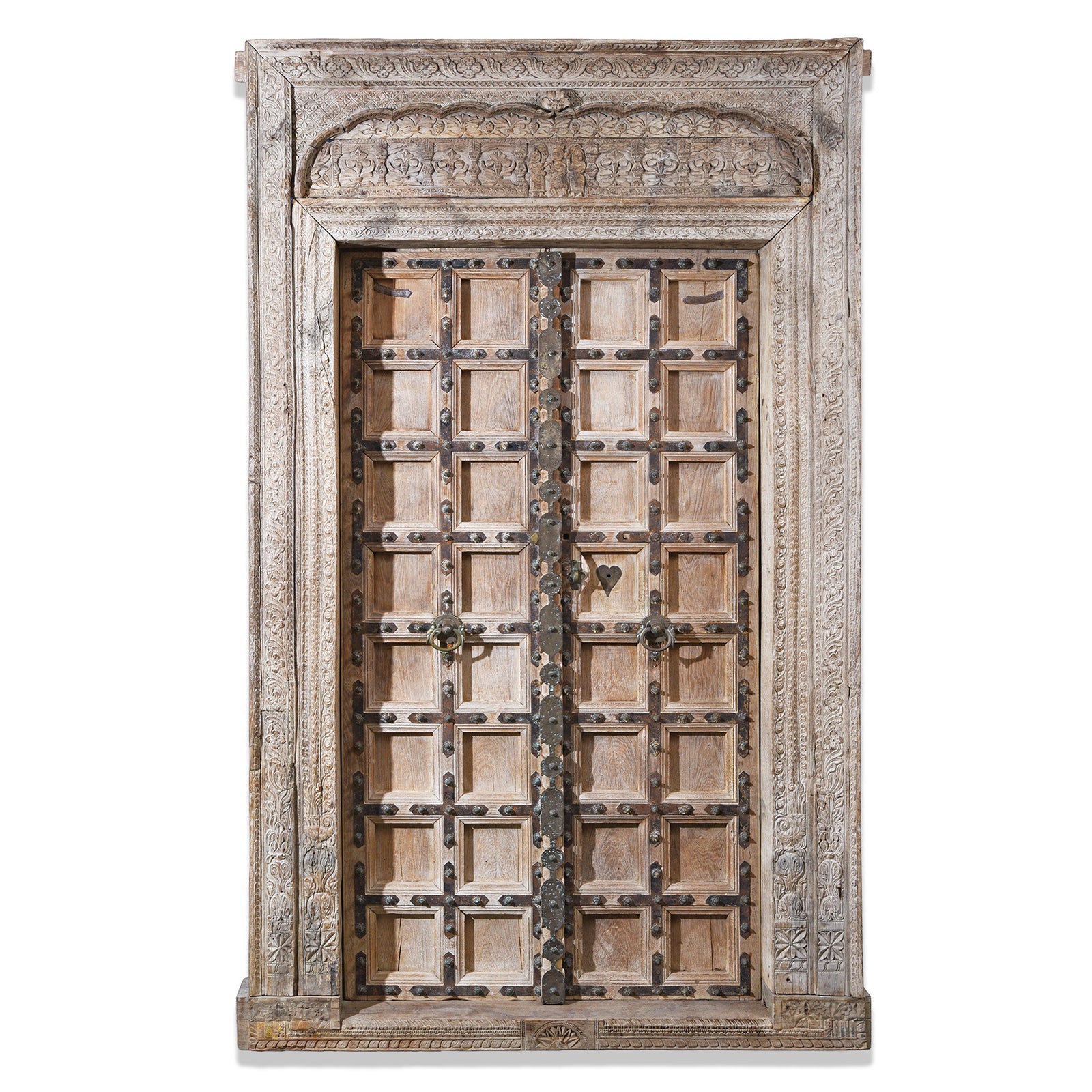 19th Century Carved Teak Door From Himachal Pradesh With Floral Motifs and Figure Detailing