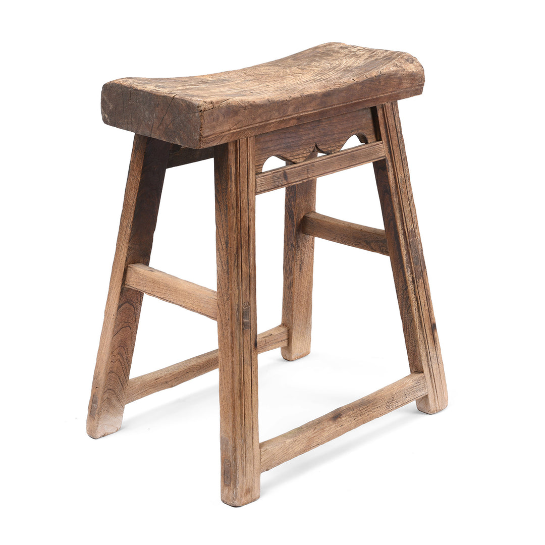 Antique Rustic Chinese Farmhouse Elm Stool | Indigo Antiques 
