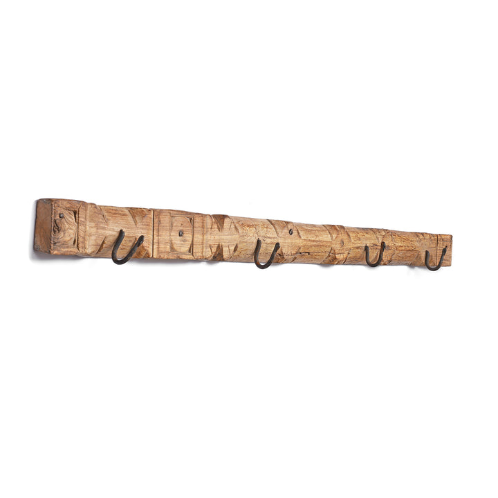 Old Indian Carved Architrave With Iron Coat Hooks | Indigo Antiques