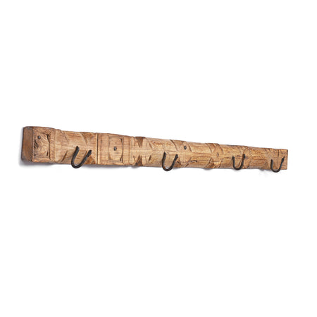 Old Carved Teak Architrave With Iron Coat Hooks