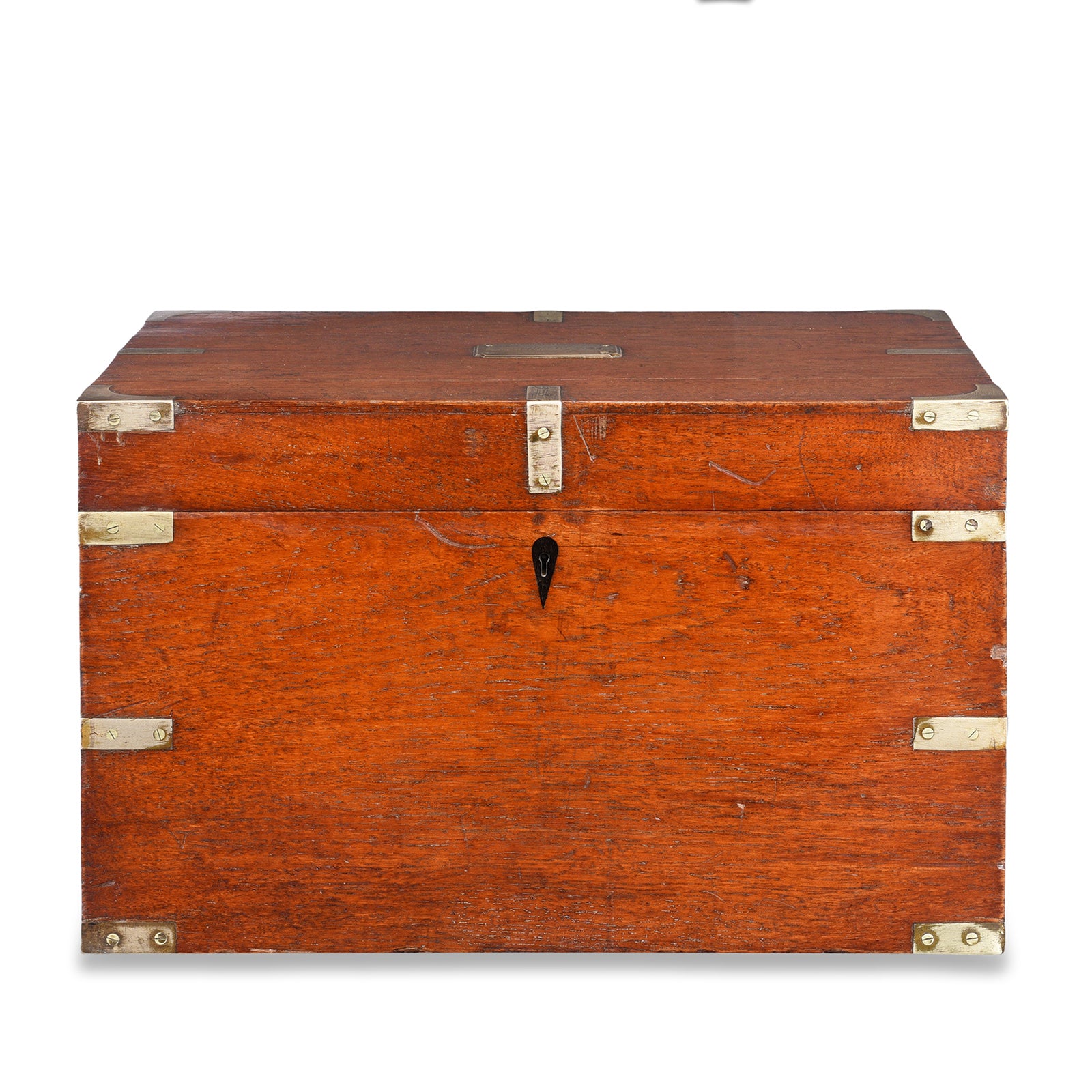 Antique Brass Bound Teak Military Chest (Etched McDonald) | Indigo Antiques