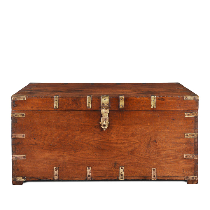 Antique Brass Bound Teak Military Chest From Rajasthan | Indigo Antiques