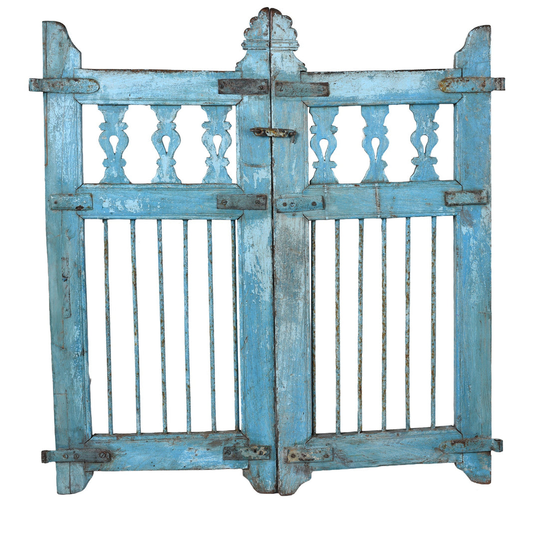 Antique Indian Blue Painted Teak Dog Gate | Indigo Antiques