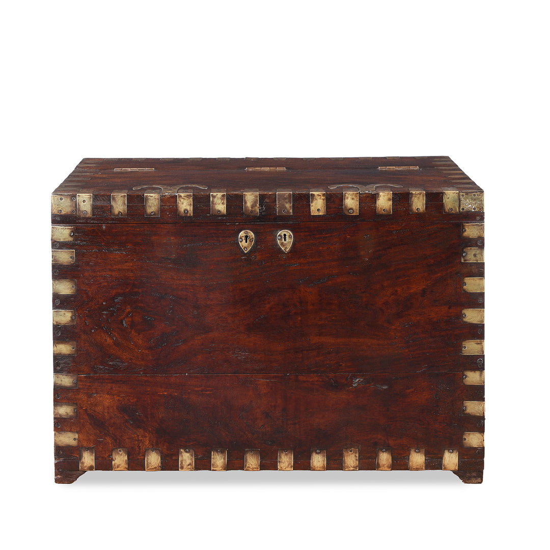 Brass Bound Teak Chest From Shekhawati - 19th Century
