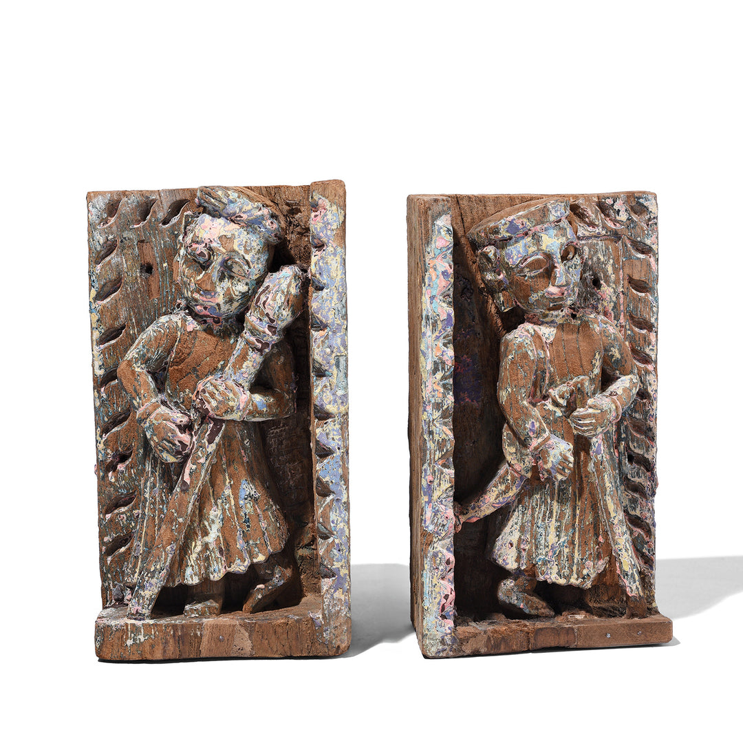 Pair Of Antique Indian Carved Musician Panels | Indigo Antiques