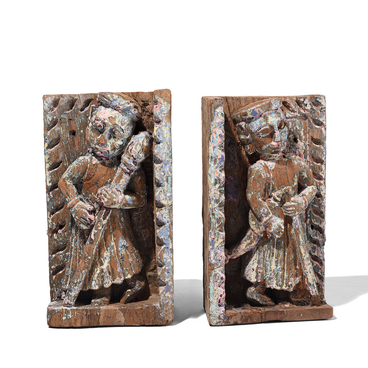 Pair Of Antique Indian Carved Musician Panels | Indigo Antiques