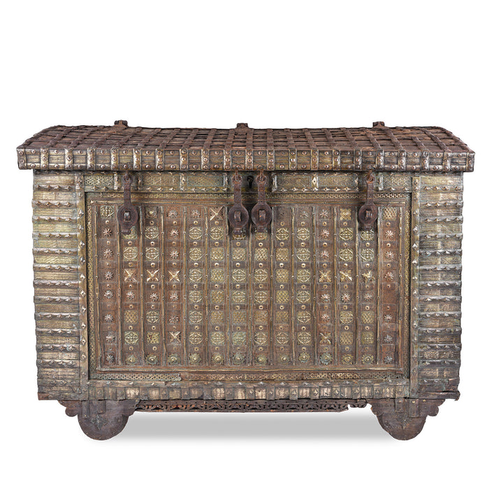 Antique Brass Bound Indian 'Pithara' Chest From Gujarat  | Indigo Antiques