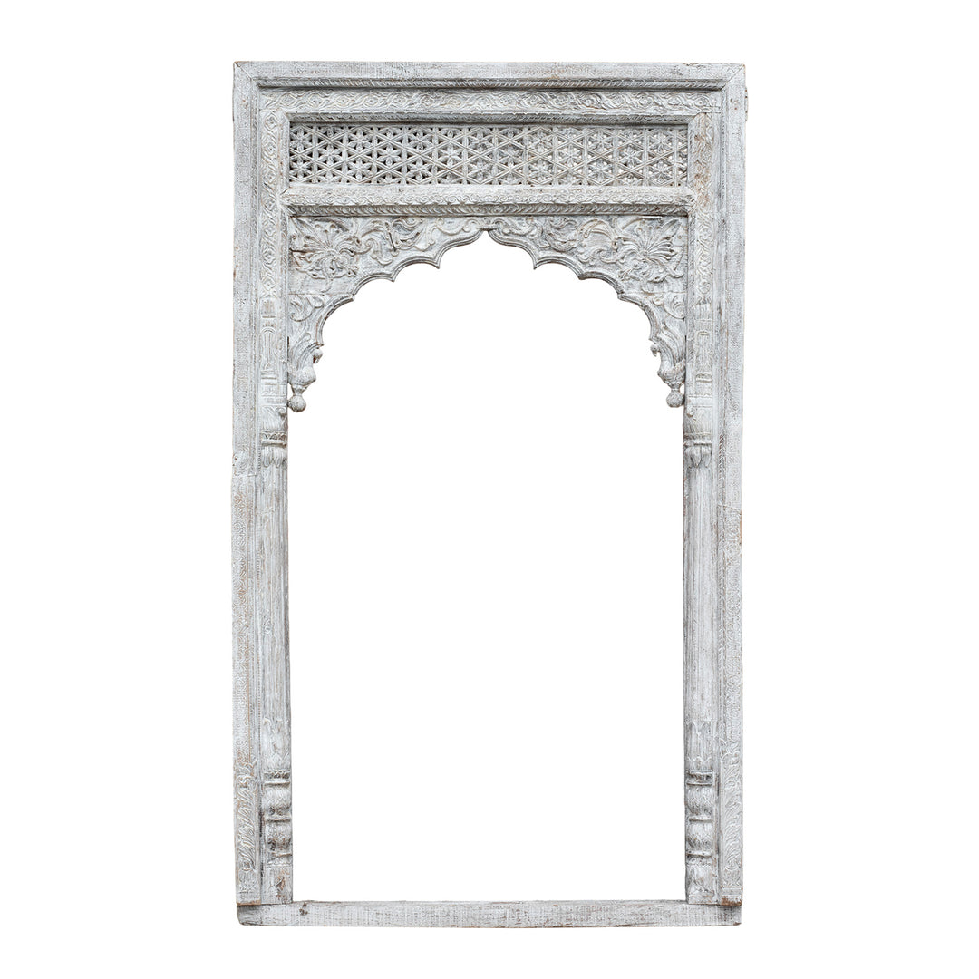 Hand-Carved Bleached Rosewood Archway With Jali Panel And Mughal-Style Detailing From 19th Century Punjab