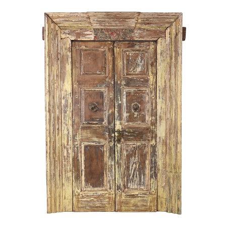 Painted Indian Door & Frame From Gujarat - 19th Century