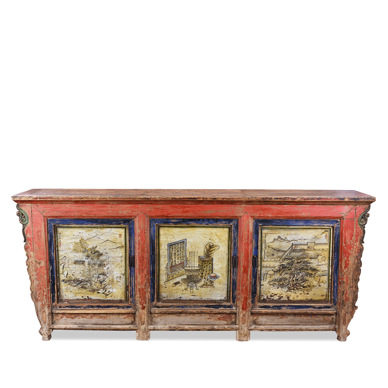 Long Painted Sideboard From Mongolia - 19thC Long Painted Sideboard From Mongolia - 19thC