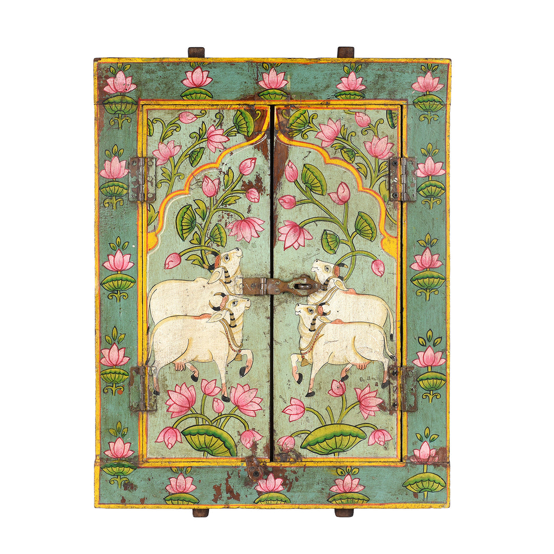 Old Window Painted Nandi Shutter With Later Painting | Indigo Antiques