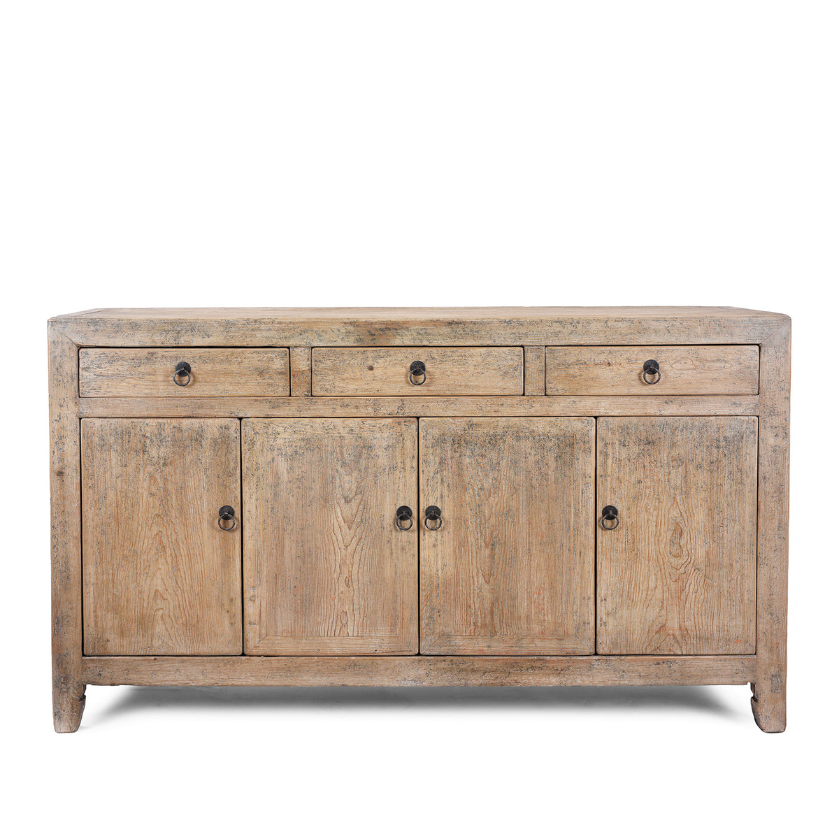 Bleached Pine Dongbei Sideboard With Four Drawers And Four Panelled Cupboard Doors Circa 1940