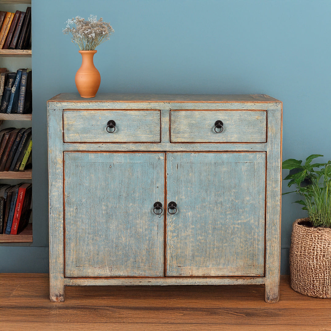 Chinese Blue Lacquer Sideboard Made From Reclaimed Wood | Indigo Antiques