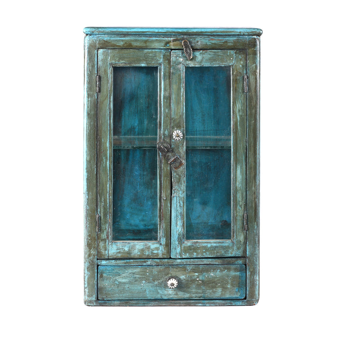 Vintage Indian Blue Painted Glazed Wall Cabinet | Indigo Antiques