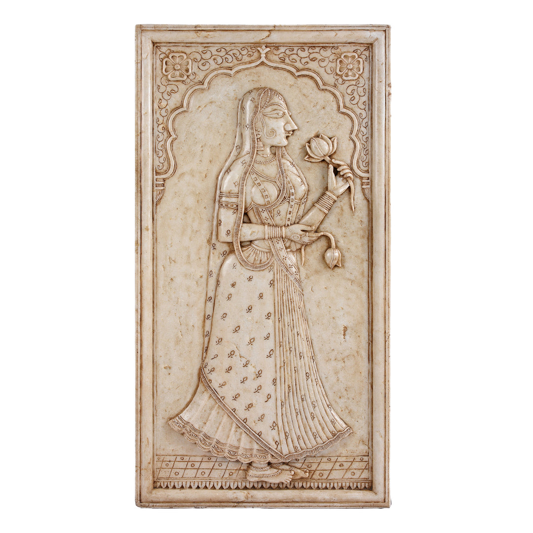 Carved Indian Marble Panel Of A Maharani | Indigo Antiques