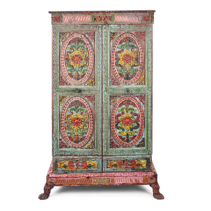 Antique indian Painted Almirah Cabinet | Indigo Antiques