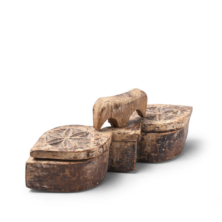 Antique Indian Carved Teak Tika Box | INDIGO ANTIQUES