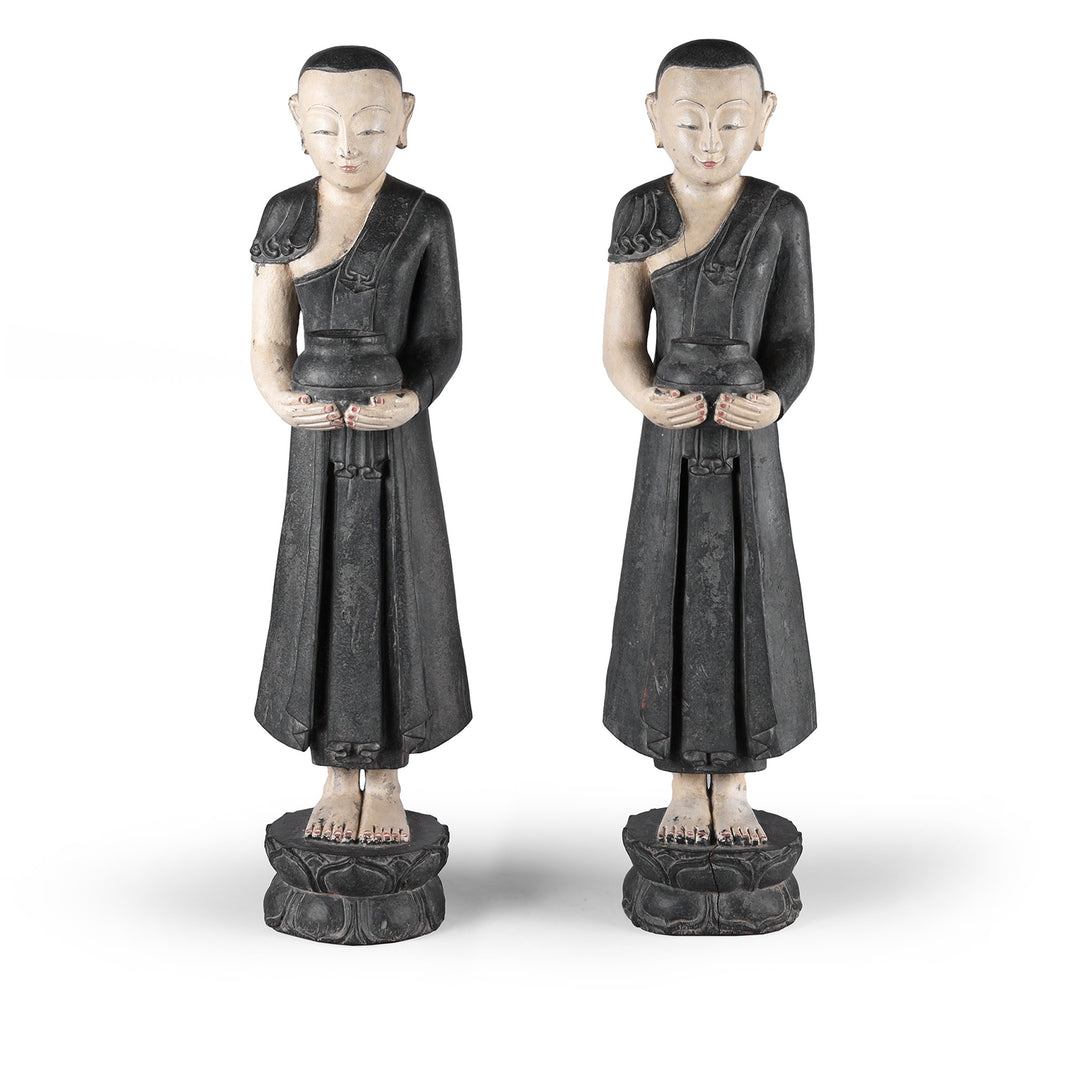 Pair Of Vintage Carved Teak Burmese Monks | Indigo Antiques