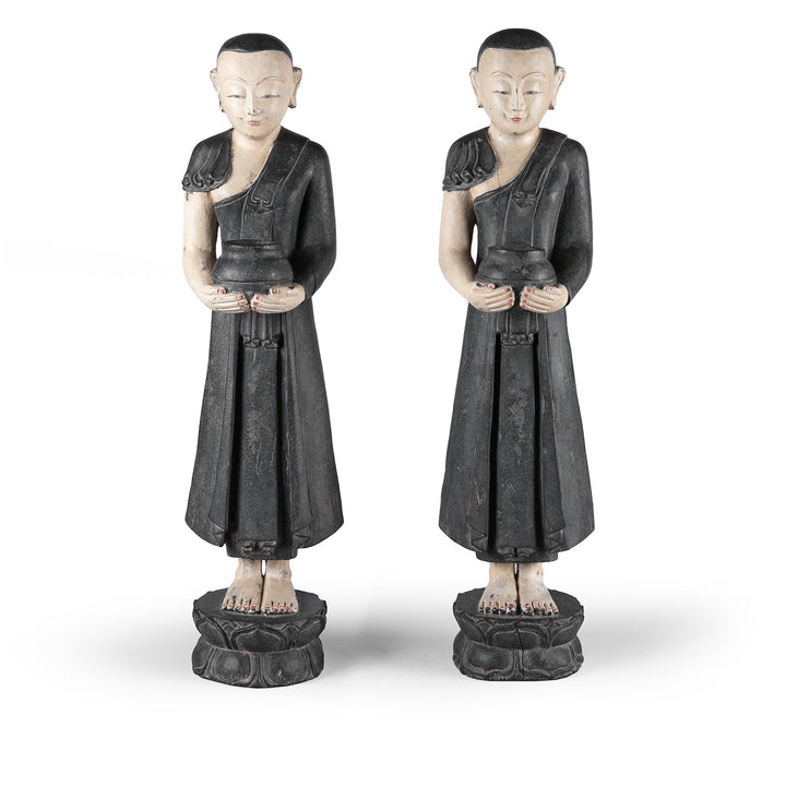 Pair Of Vintage Carved Teak Burmese Monks | Indigo Antiques