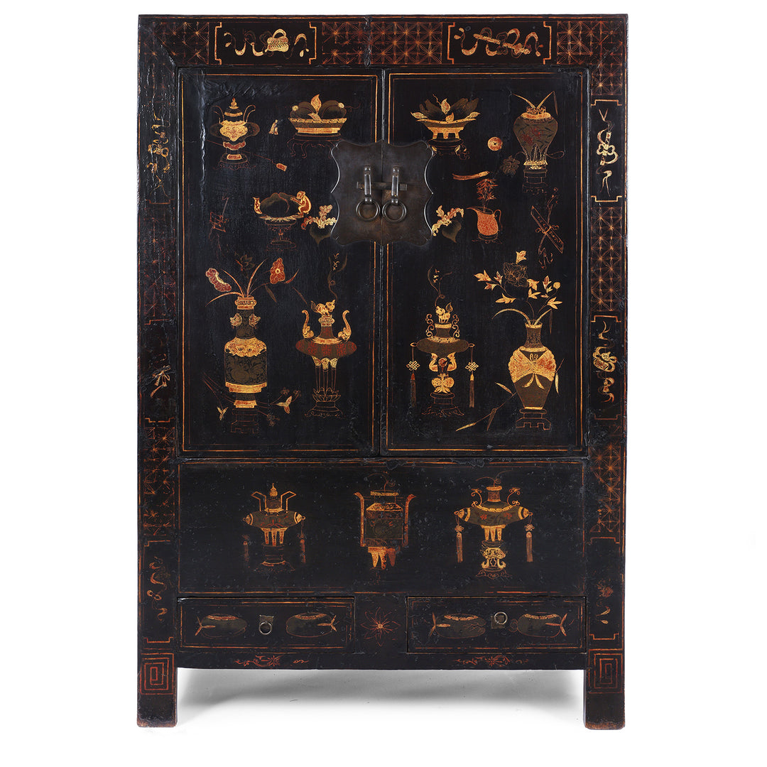 Antique Chinese Black Lacquer Wedding Cabinet From Shanxi | Indigo Antiques