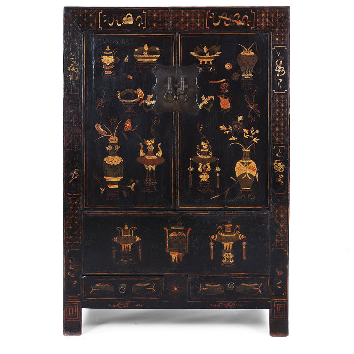 Antique Chinese Black Lacquer Wedding Cabinet From Shanxi | Indigo Antiques
