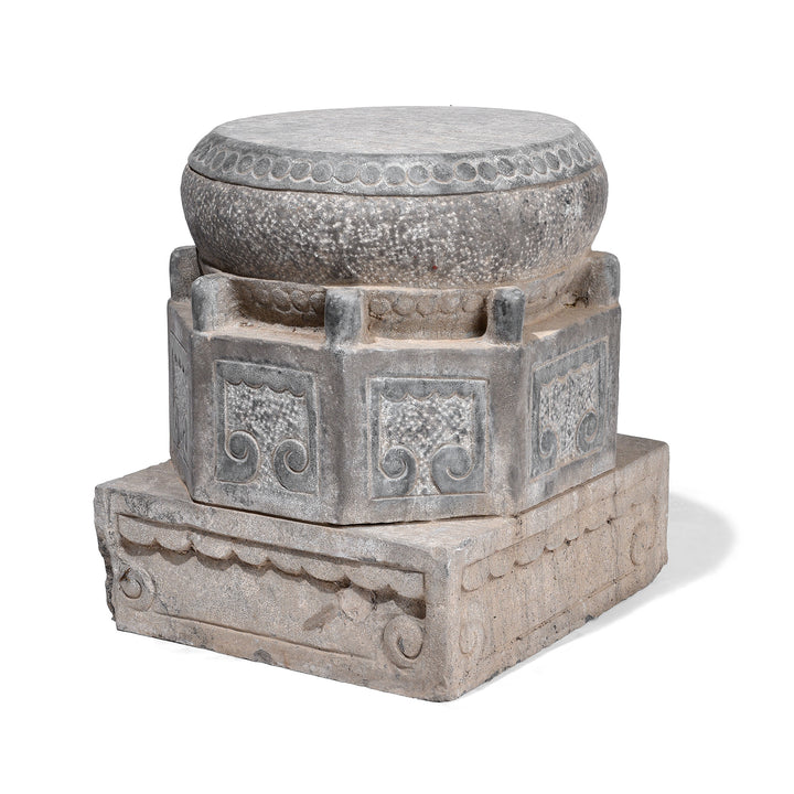 Hand Carved Chinese Blackstone Pillar Base Stand | Indigo Antiques