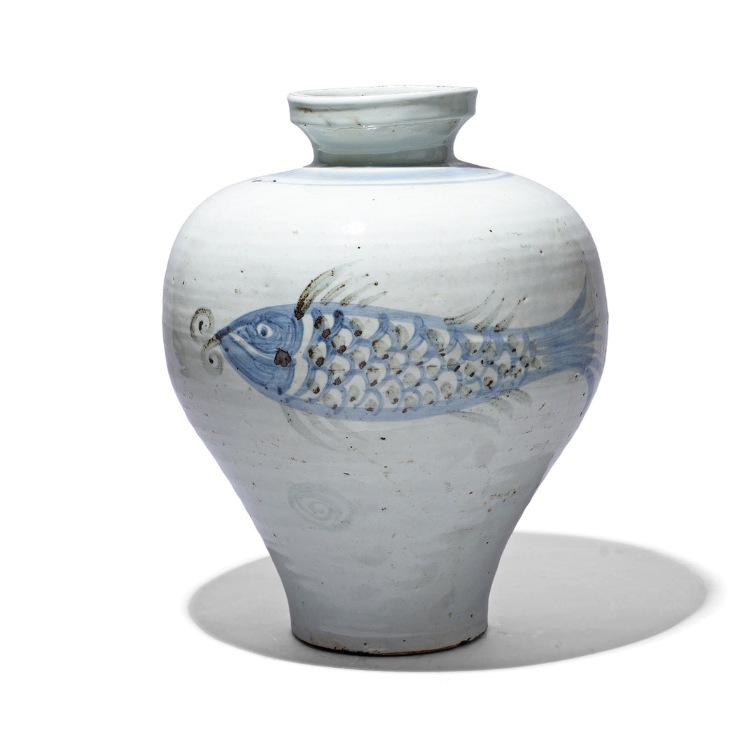 Provincial Style Blue & White Porcelain Jar - Fish Design | Indigo Antiques