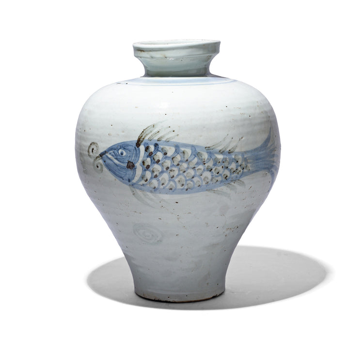 Provincial Style Blue & White Porcelain Jar - Fish Design | Indigo Antiques