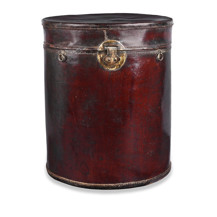 Round Leather Hat Box From Shanghai  | Indigo Antiques