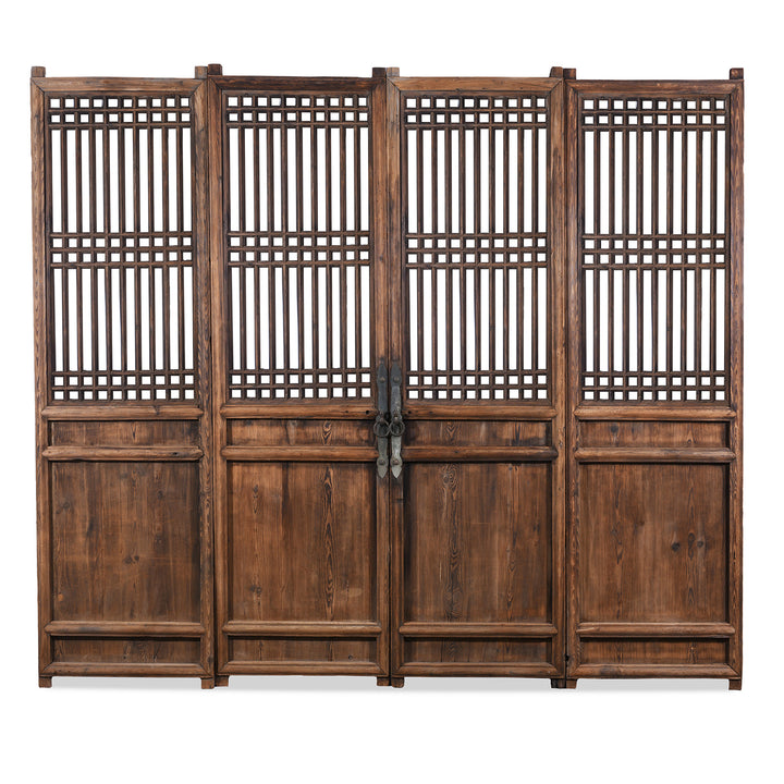 Antique 4 Piece Chinese Pine Lattice Screen | Indigo Antiques